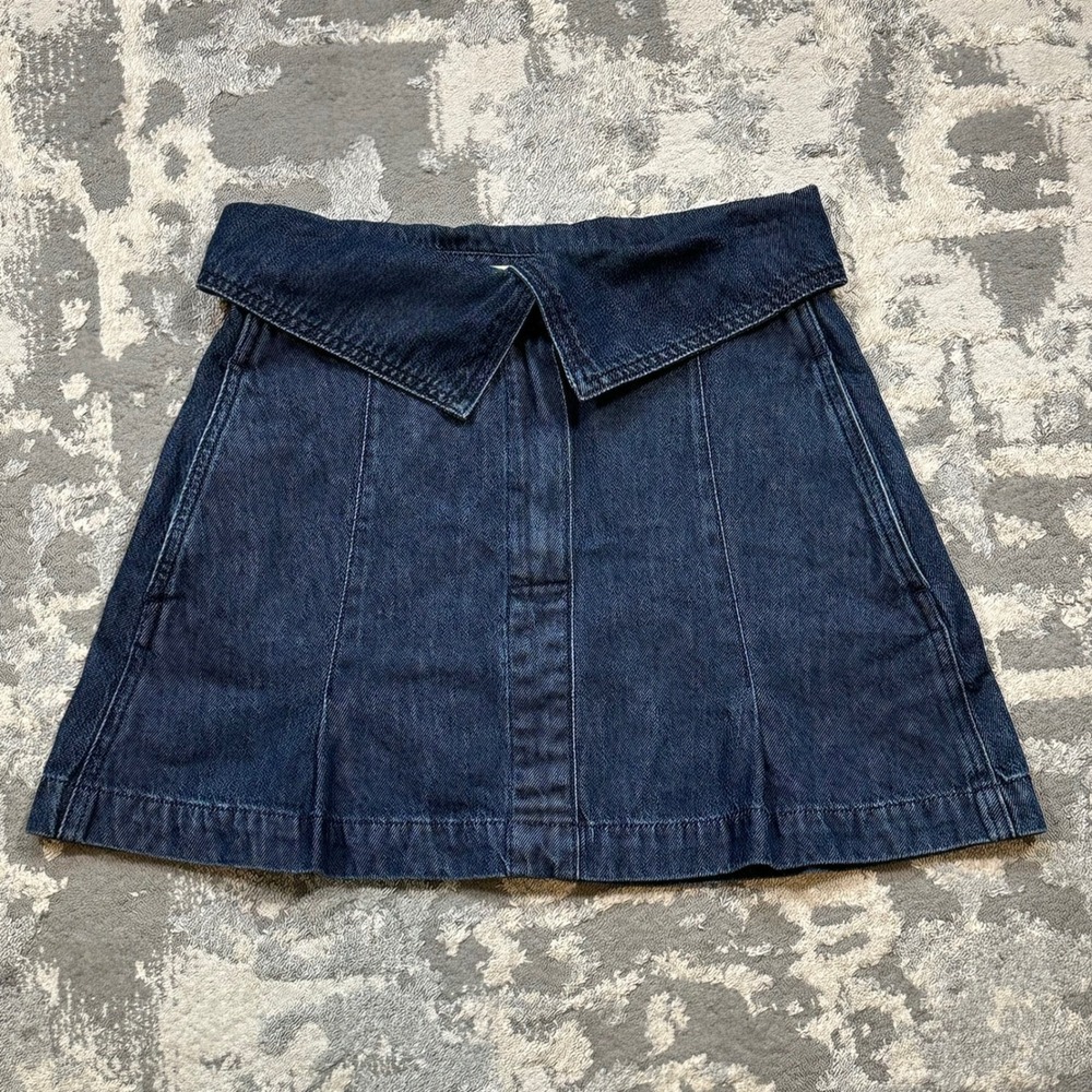 Madewell Denim Mini Skirt Foldover Waist 24 Dark Blue A-Line DM7135 Casual‎